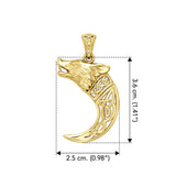 Wolf with Celtic Viking Norse Horn Solid Yellow Gold Pendant GPD5979 - Jewelry