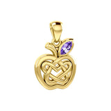 Celtic Spiritual Fruit Apple with Double Heart Solid Yellow Gold Pendant with Gemstone GPD5987 - Jewelry