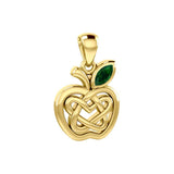 Celtic Spiritual Fruit Apple with Double Heart Solid Yellow Gold Pendant with Gemstone GPD5987 - Jewelry