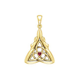 Double Goddess with Celtic Triquetra Solid Yellow Gold Pendant with Gemstone GPD5989