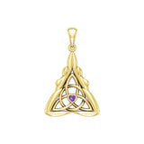 Double Goddess with Celtic Triquetra Solid Yellow Gold Pendant with Gemstone GPD5989 - Jewelry