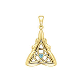 Double Goddess with Celtic Triquetra Solid Yellow Gold Pendant with Gemstone GPD5989 - Jewelry