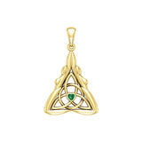 Double Goddess with Celtic Triquetra Solid Yellow Gold Pendant with Gemstone GPD5989 - Jewelry