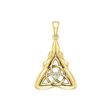 Double Goddess with Celtic Triquetra Solid Yellow Gold Pendant with Gemstone GPD5989 - Jewelry