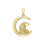 Celtic Spirit of The Arctic Polar Bear on The Moon Solid Yellow Gold Pendant GPD6015 - Jewelry