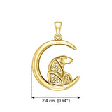 Celtic Spirit of The Arctic Polar Bear on The Moon Solid Yellow Gold Pendant GPD6015 - Jewelry