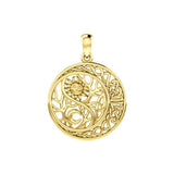 The Yin Yang Tree of Life on Celtic Crescent Moon Solid Yellow Gold Pendant GPD6060 - Jewelry