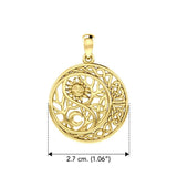 The Yin Yang Tree of Life on Celtic Crescent Moon Solid Yellow Gold Pendant GPD6060 - Jewelry