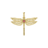 Dragonfly with Facet Gemstone NA Symbol Solid Yellow Gold Pendant GPD6163