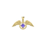 The Angel Wing with Facet Gemstone NA Symbol Solid Yellow Gold Pendant GPD6164