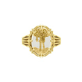 Archangel Michael Solid Gold Ring with Genuine White Quartz GRI1723