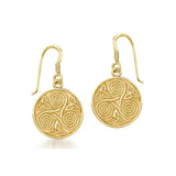 Celtic Spiral Triskele and Trinity Knot Solid Gold Earrings GTE651