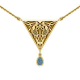 Celtic Knotwork Bird Solid Yellow Gold Necklace With Gemstone GTN053