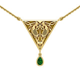 Celtic Knotwork Bird Solid Yellow Gold Necklace With Gemstone GTN053