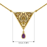 Celtic Knotwork Bird Solid Yellow Gold Necklace With Gemstone GTN053