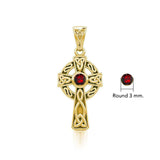 Celtic Knotwork Cross Solid Gold Pendant with Gem GTP1412