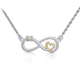 Infinity Heart Silver and Gold Necklace with Gemstone MNC485