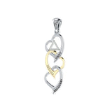 Triple Heart AA Recovery Pendant in Sterling Silver with 14K Gold Accents MPD6372