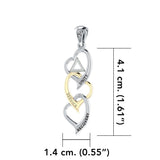 Triple Heart AA Recovery Pendant in Sterling Silver with 14K Gold Accents MPD6372