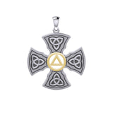 Templar Cross with AA Symbol Sterling Silver with 14K Gold Vermeil Accent Pendant MPD6376