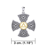 Templar Cross with AA Symbol Sterling Silver with 14K Gold Vermeil Accent Pendant MPD6376