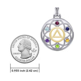 Flower of Life with AA Symbol Sterling Silver with 14K Gold Vermeil Accent Pendant MPD6378