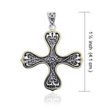 Elaborate Celtic Knotwork Cross Silver and 14K Gold Accent Pendant MPD988 - Jewelry