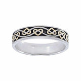 The ancient belief of everything eternal ~ Celtic Knotwork Sterling Silver Ring with 14k Gold Accent MRI1345 - Jewelry