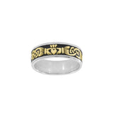 Celtic Knotwork Claddagh Sterling Silver with 14K Gold Accent Ring MRI969