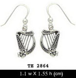 Celtic Knotwork Harp Sterling Silver Hook Earrings TE2864