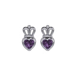 Gemstone Heart With Crown Silver Post Earrings TER2181 - Jewelry