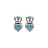 Gemstone Heart With Crown Silver Post Earrings TER2181 - Jewelry