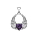 Gemstone Heart Angel Wings Silver Pendant TPD5169