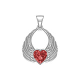 Gemstone Heart Angel Wings Silver Pendant TPD5169 - Jewelry