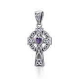 Celtic Cross Silver Pendant with Heart Gemstone TPD5337 - Jewelry