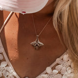 Manta ray with Triple Heart Silver Pendant With Gemstone in the Center TPD6072 - Jewelry