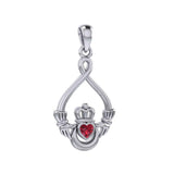 Claddagh with Heart Gemstone and Crescent Moon at the bottom Silver Pendant TPD6124 - Jewelry