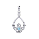 Claddagh with Heart Gemstone and Crescent Moon at the bottom Silver Pendant TPD6124 - Jewelry