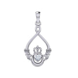 Claddagh with Heart Gemstone and Crescent Moon at the bottom Silver Pendant TPD6124 - Jewelry