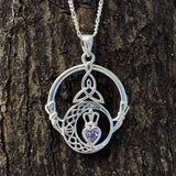 Claddagh and Celtic Crescent Moon with Heart Gemstone Silver Pendant TPD6130