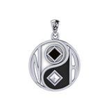 Balancing Yin Yang With NA Recovery Symbol Sterling Silver Pendant with Black and White Enamel TPD6352