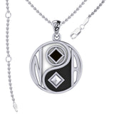 Balancing Yin Yang With NA Recovery Symbol Sterling Silver Pendant with Black and White Enamel TPD6352