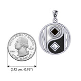 Balancing Yin Yang With NA Recovery Symbol Sterling Silver Pendant with Black and White Enamel TPD6352