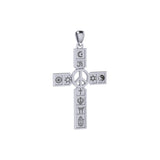 Universal Faiths Symbol Cross with Peace Sterling Silver Pendant TPD6361