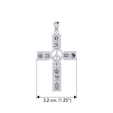 Universal Faiths Symbol Cross with Peace Sterling Silver Pendant TPD6361