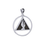 AA Recovery Symbol with Christogram Sterling Silver Pendant with Black Enamel TPD6384