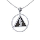 AA Recovery Symbol with Christogram Sterling Silver Pendant with Black Enamel TPD6384