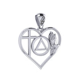 AA Recovery Symbol with Faith and Christogram in Heart Sterling Silver Pendant TPD6386