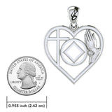 NA Recovery Symbol with Faith and Christogram in Heart Sterling Silver Pendant TPD6396