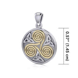 Celtic Three Single Spirals Triquetra Silver and 14K Gold accent Pendant TPV346 - Jewelry